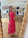 Berry Linen Kimono Sleeve Midi Dress