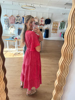 Berry Linen Kimono Sleeve Midi Dress