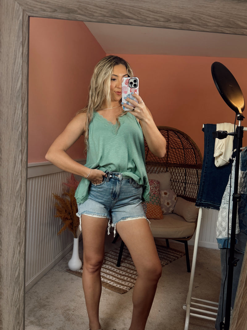 Lace Trim Ribbed Tank Top