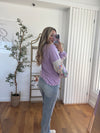 Spring Weekends Terry Patched Floral Sweater: Light Lavender