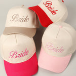 Bride Text Embroidery Two-Tone Trucker Hat: Pink / ONE SIZE