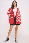 Pink & Red Checker Oversized Cardigan