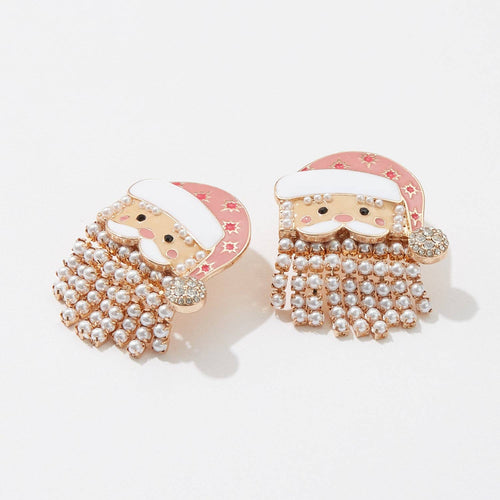 Santa Claus Earrings with Pearl Fringe Beard