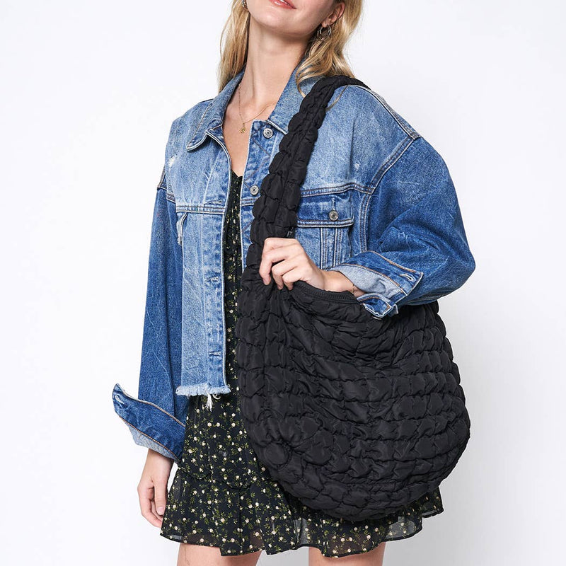 Stylish Puffer Lightweight Shoulder Large Bag: OLV / ONE SIZE