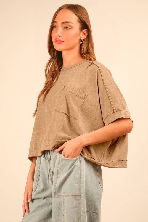 Mineral Washed Oversized Crop Pocket Tee