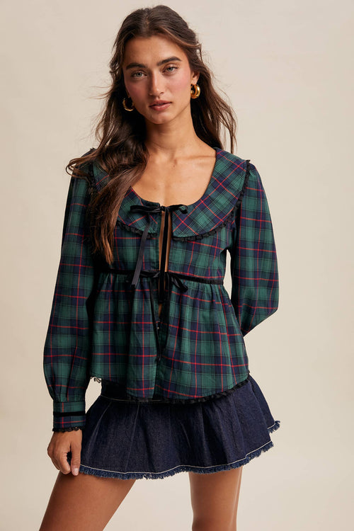 Green Plaid Holiday Blouse