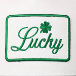 Lucky Four Leaf Clover Embroidery Patch Trucker Hat: KELLY GREEN / ONE SIZE