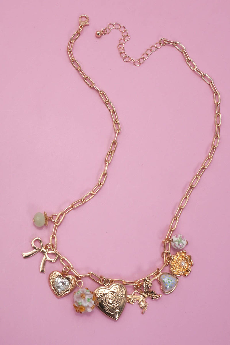 CHARM NECKLACE-HEART LOCKET BUTTERFLY BOW FLOWER | 80N91736