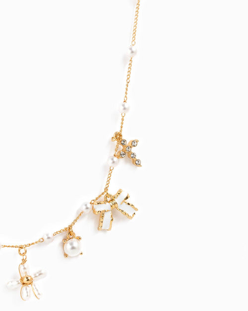 Pearl Flower Multi Charm Necklace