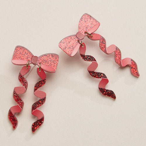 Glitter Bow Ribbon Earrings – Festive Statement Jewelry