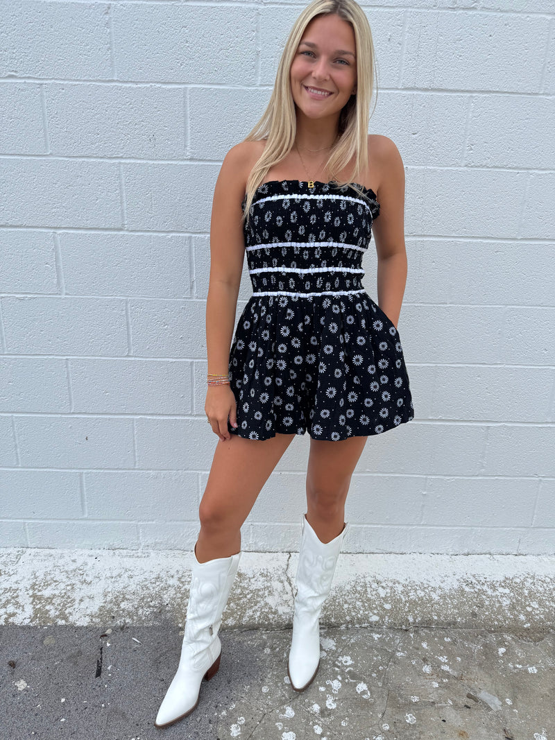Black Daisy Smocked Romper