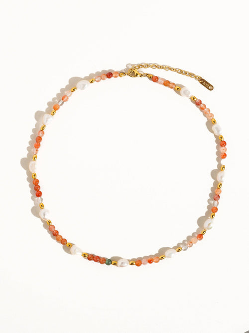 18K Non Tarnish Bohemian Rose Pearl and Bead Necklace