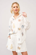 23254SET - Linen Blend Seashell Embroidered Button-Up Set: OFF WHITE / S