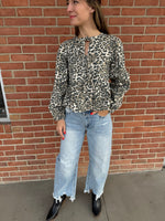 Cheetah Bow Denim Blouse