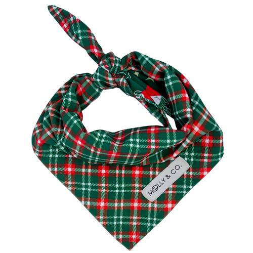 Santa + Royal Stewart Plaid - Reversible Dog Bandana