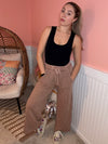 Mineral Washed Side Ribbed Crop Pants: Latte