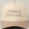 Literally Just A Girl Embroidery Two Tone Trucker Hat: LAVENDER / ONE SIZE