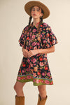 COLLARED BUTTON DOWN FLORAL MINI DRESS MDR4309