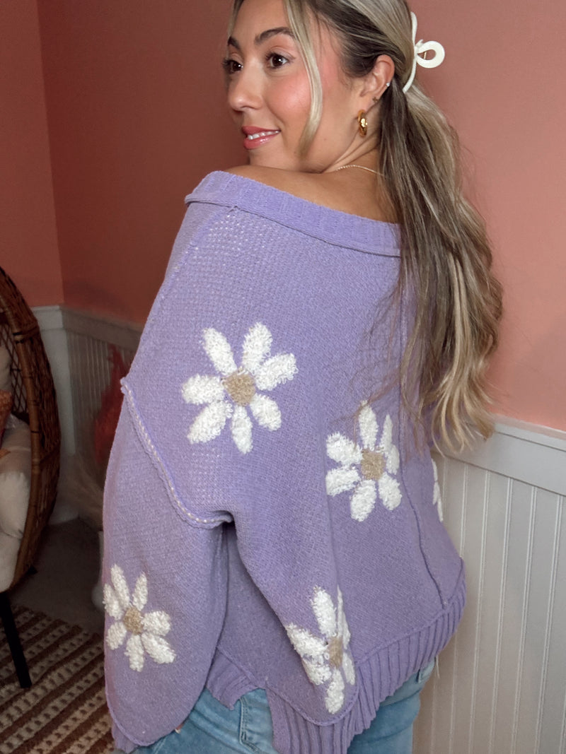 Daisy Girl Chenille Sweater: Lavender