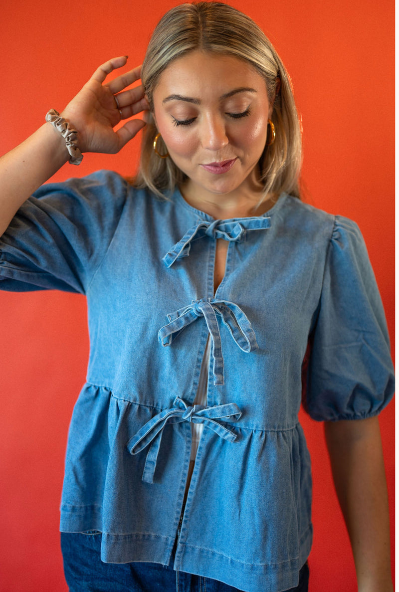 Little Denim Tie Blouse