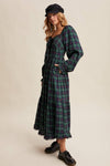 Green Plaid Tiered Holiday Maxi Dress