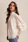 Lace Ruffle Sleeve Pintuck Blouse