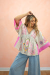 Pop of Boho Embroidered V Neck Blouse: Two Colors