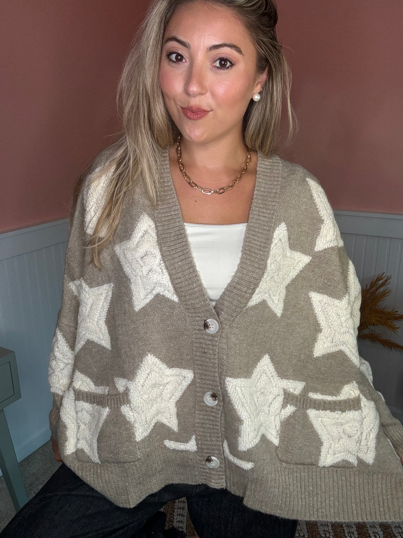 Starry Dreams Chunky Oversized Cardigan: Taupe