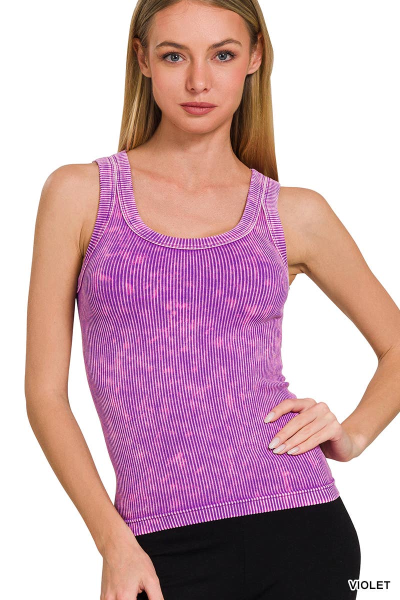 Kelly 2 Way Neckline Washed Ribbed Cropped Tank Top