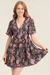 Black & Purple Chrysanthemum Smocked Dress