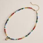 Colorful Beaded Necklace with Gold Letter Initial
