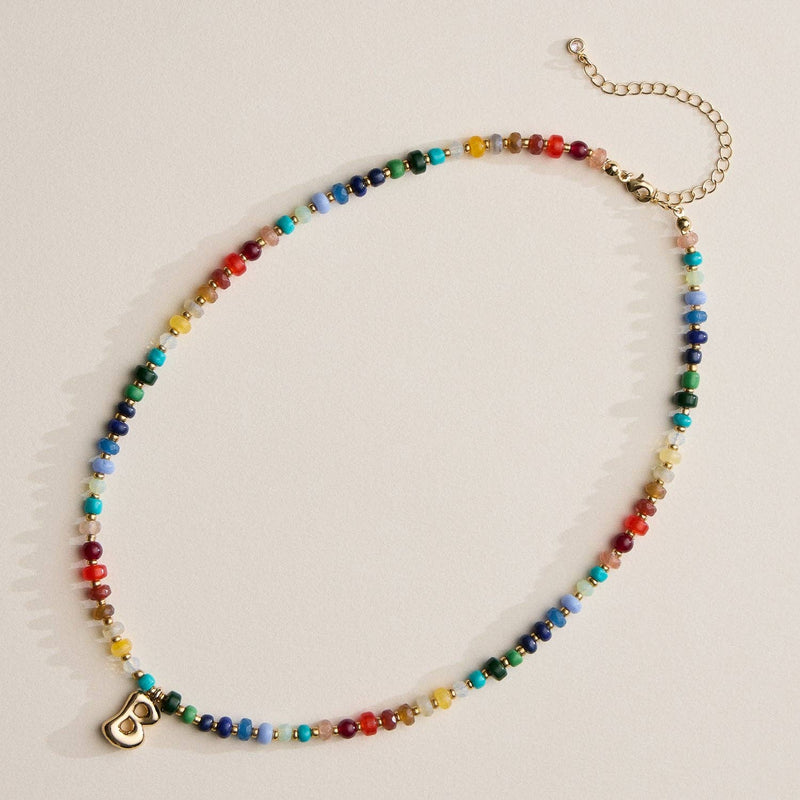 Colorful Beaded Necklace with Gold Letter Initial