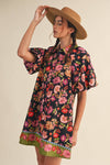 COLLARED BUTTON DOWN FLORAL MINI DRESS MDR4309