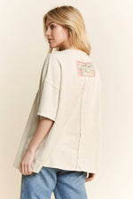 Mineral Washed Floral Flower Patched Tshirt