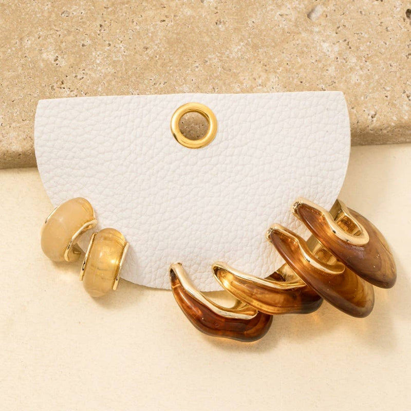 3Pc Acetate And Metallic Hoop Earrings Set