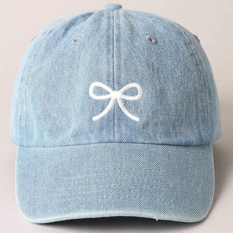 Trendy Bow Embroidered Denim Baseball Cap: LIGHT BLUE / ONE SIZE