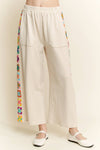 Mineral Washed Crochet Trim Pants: Natural