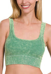 Washed Ribbed Square Neck Cropped Tank Top With Bra Pads: LT NAVY / 3-3 (S/M-L/XL)