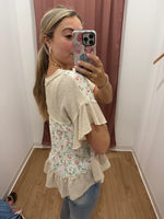 Waffle V-Neck Ruffle Detail Top
