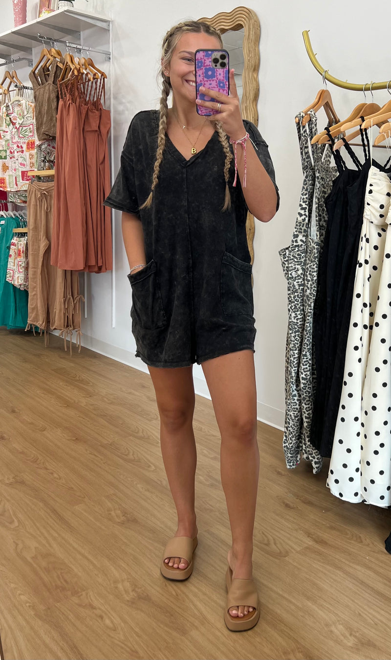 Easy Style Active Romper: Washed Black