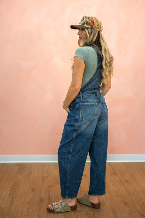 Mid-Waisted & Washed Barrel Overalls