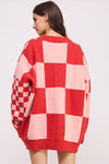 Pink & Red Checker Oversized Cardigan