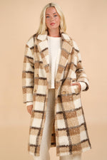 City Style Plaid Fuzzy Button Down Coat: Mocha