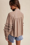 Lace Ruffle Sleeve Pintuck Blouse