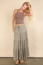 Tiered Layers Woven Midi Skirt