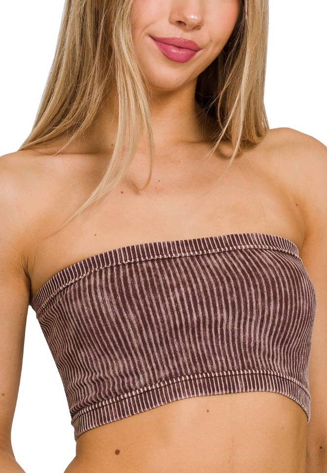 Washed Ribbed Seamless Tube Top: SAND BEIGE / 3-3 (S/M-L/XL)