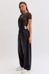 Mid-Waisted & Washed Barrel Overalls: Black
