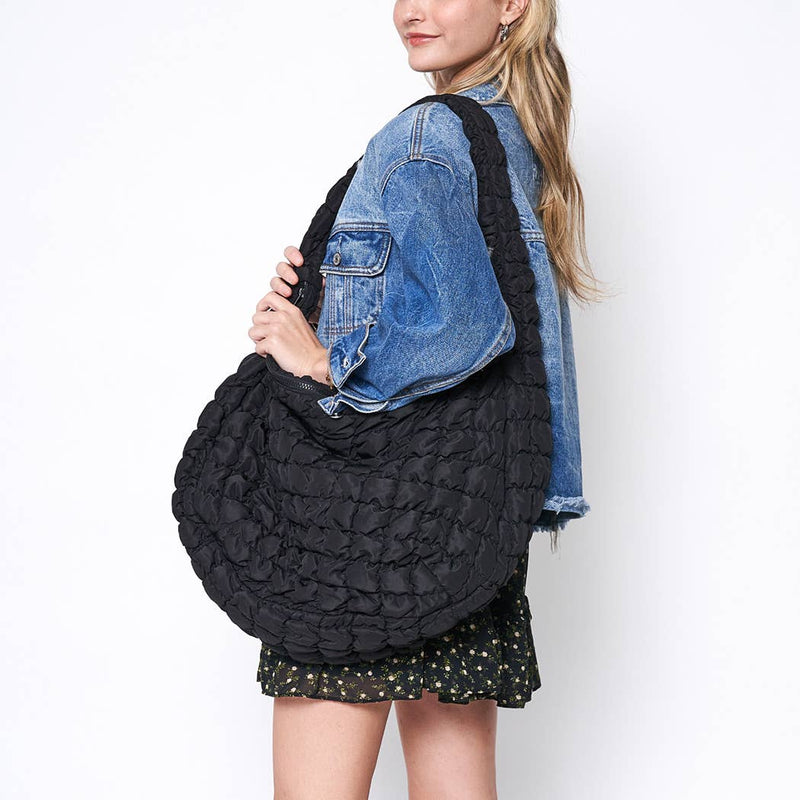 Stylish Puffer Lightweight Shoulder Large Bag: OLV / ONE SIZE