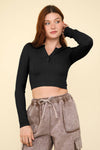 Casual Fitted Crop Henley Basic Top: Multiple Colors