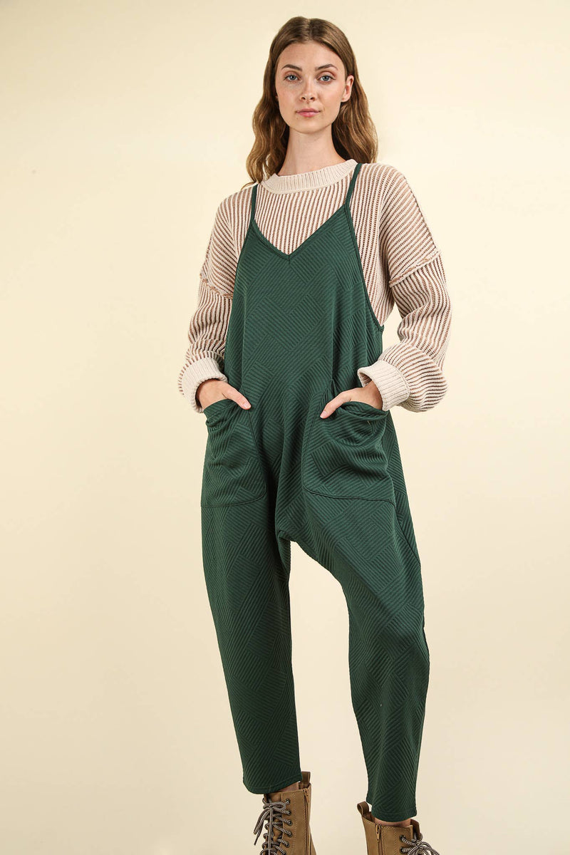 Quilted Loose Fit Casual Baggy Knit Onesie: Forest